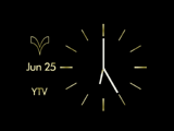 Gold clock on a black background with white hands; Yorkshire's chevron, the date and 'YTV' all appear on the left-hand side