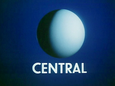 White sphere, with a crescent shadow on the left, above CENTRAL in white, all on a blue background (19K)