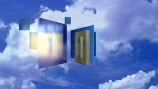 ITV1 Clouds ident - the logo breaks apart, with the complete logo reflected in a tile (10K)