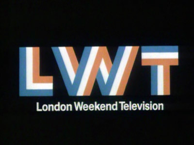 LWT letters, made up of orange, white and light blue stripes, above the London Weekend Television legend (21K)