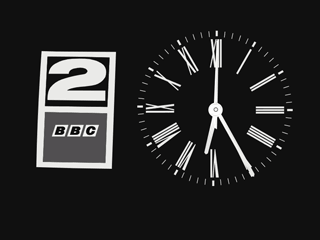 BBC 2 black-and-white clock with roman numerals on the dial (12K)