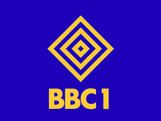 Diamond symbol with BBC 1 underneath - all yellow on a blue background