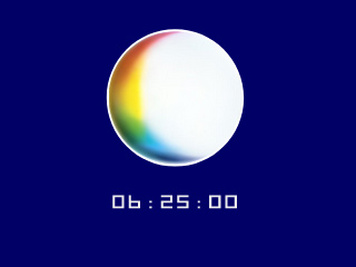 Central's white sphere logo with a rainbow crescent on the left-hand side with a digital clock underneath