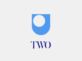 Light blue Open University symbol above stencilled TWO all on a white background