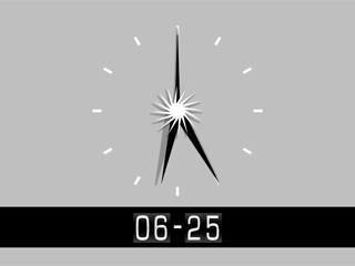 Analogue clock on a grey background with digital clock underneath on a black strip