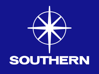 White Southern symbol and lettering on a blue background