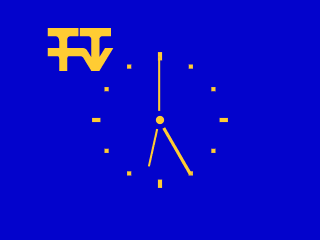 Yellow clock on a blue background with Tyne Tees 'TTTV' logo in the top-left corner