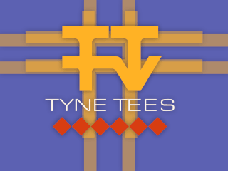 Yellow TTTV symbol on a blue background with TYNE TEES text and a row of six red diamonds underneath