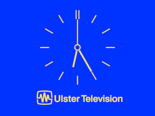 Yellow clock on a blue background. Underneath is the Ulster symbol next to 'Ulster Television'
