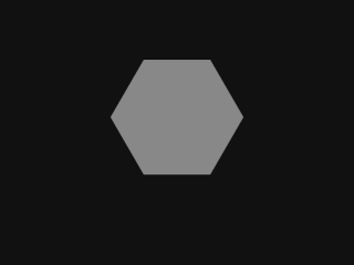 A grey hexagon in the middle of a near-black background