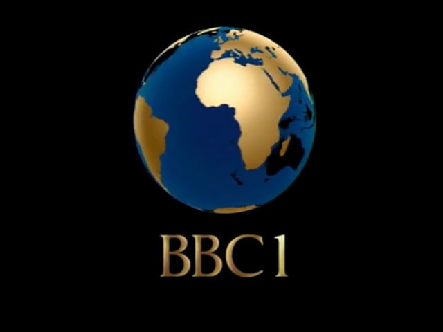 Globe with golden land masses and blue transparent oceans shown on a black background with golden BBC 1 legend underneath