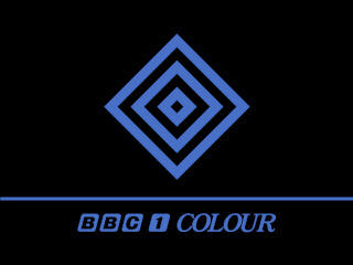 Diamond symbol with BBC 1 COLOUR underneath - all light blue on a black background